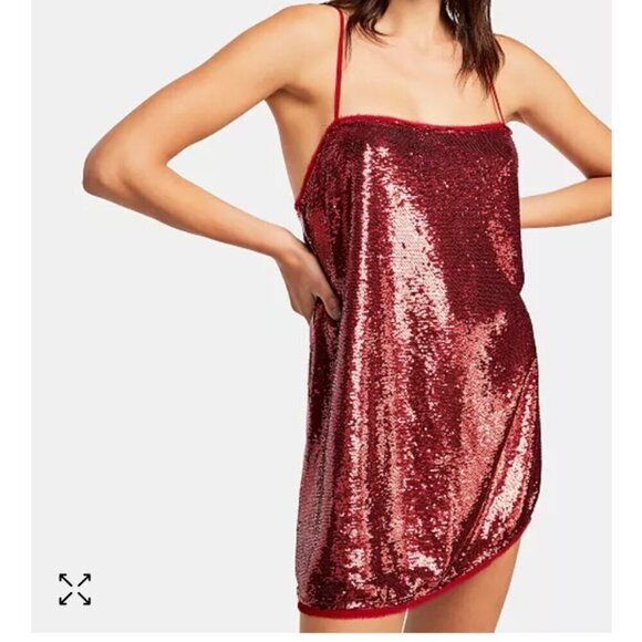 Free People Intimately Women's Size XS Red Sequin Time To Shine Mini Slip  Dress - Picture 1 of 11